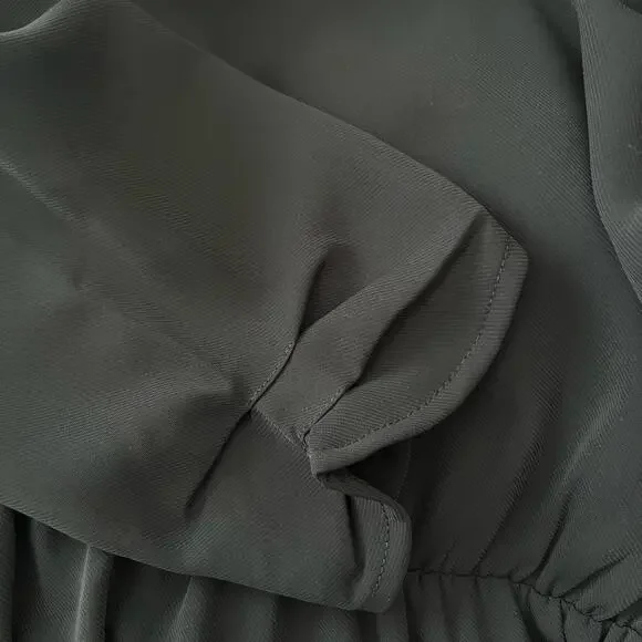 THML Mini Dress Black Small Ruffle Long Sleeve V Neck - Picture 3 of 7